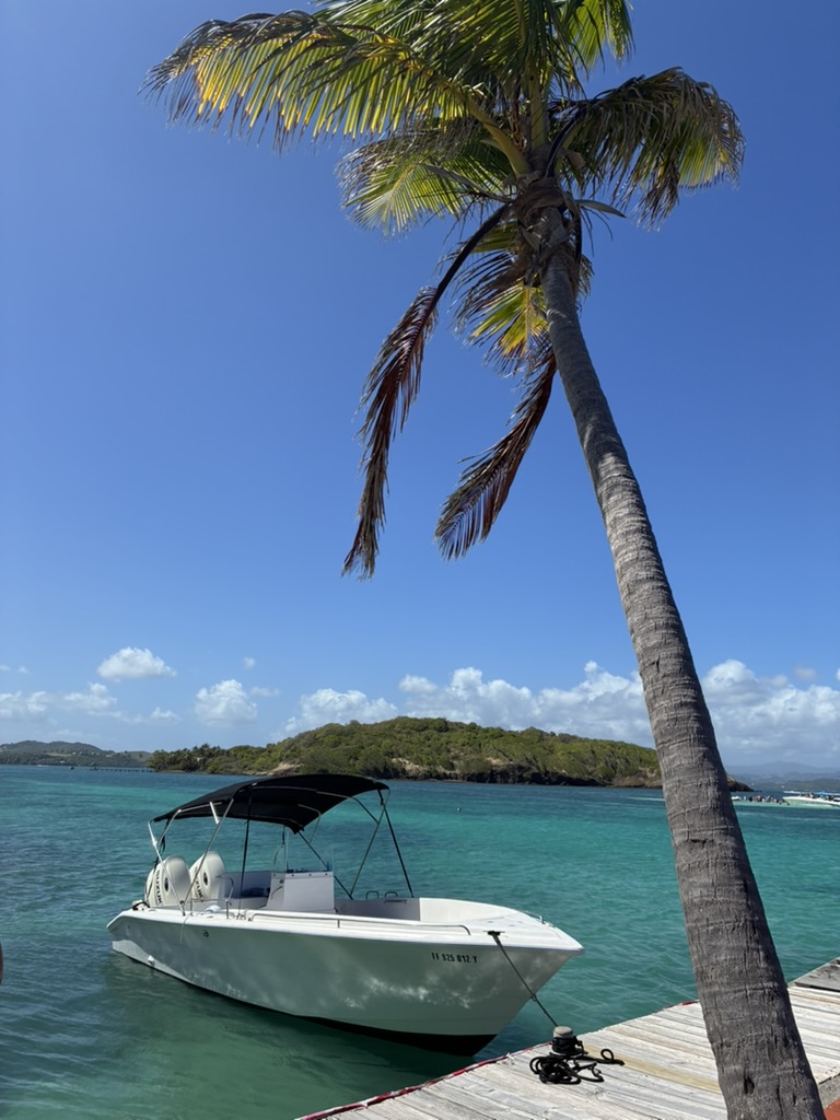 Bateau au mouillage dans un lagon turquoise